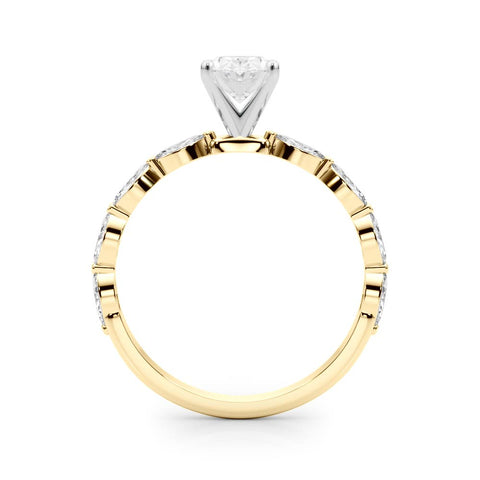Yellow gold Oval Solitaire Marquise Side Stone Prong Setting Ring