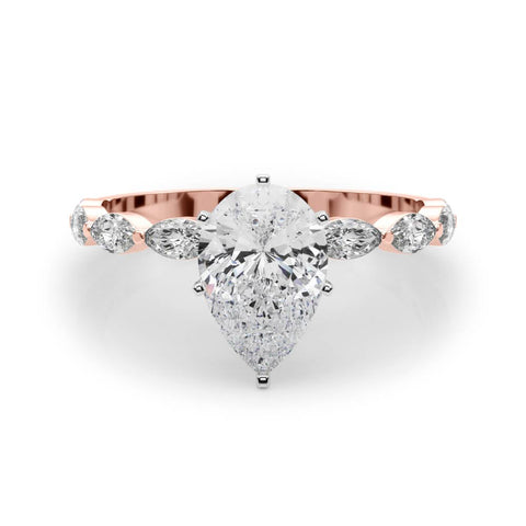 Rose gold Pear Solitaire Marquise Side Stone Prong Setting Ring