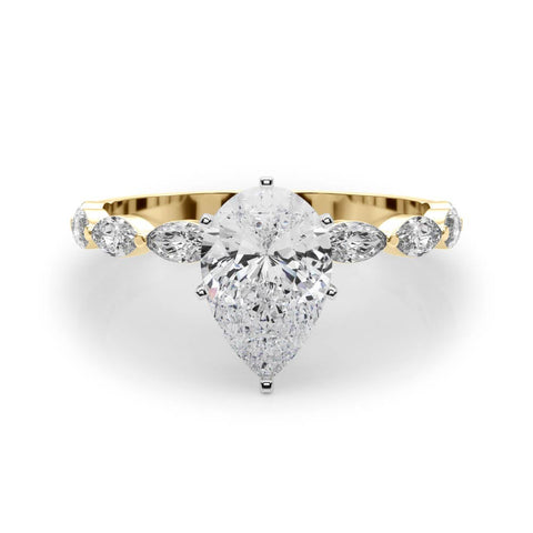 Yellow gold Pear Solitaire Marquise Side Stone Prong Setting Ring