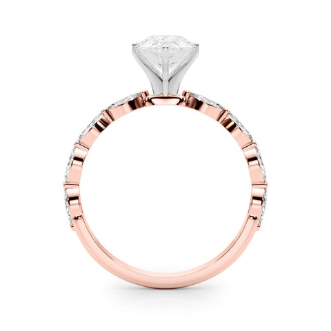 Rose gold Pear Solitaire Marquise Side Stone Prong Setting Ring