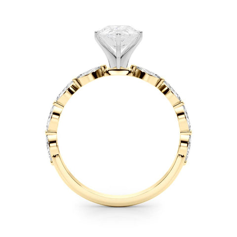 Yellow gold Pear Solitaire Marquise Side Stone Prong Setting Ring