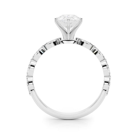 White gold Pear Solitaire Marquise Side Stone Prong Setting Ring