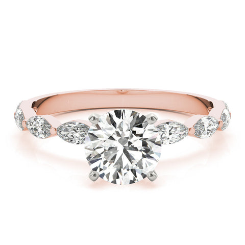 Rose gold Round Solitaire Marquise Side Stone Prong Setting Ring
