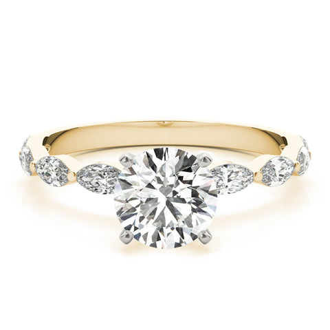Yellow gold Round Solitaire Marquise Side Stone Prong Setting Ring