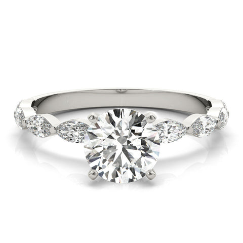 White gold Round Solitaire Marquise Side Stone Prong Setting Ring