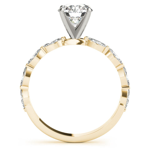 Yellow gold Round Solitaire Marquise Side Stone Prong Setting Ring