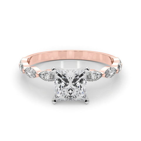 Rose gold Princess Solitaire Marquise Side Stone Prong Setting Ring
