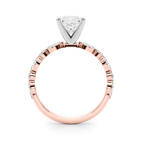 Rose gold Princess Solitaire Marquise Side Stone Prong Setting Ring
