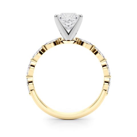 Yellow gold Princess Solitaire Marquise Side Stone Prong Setting Ring