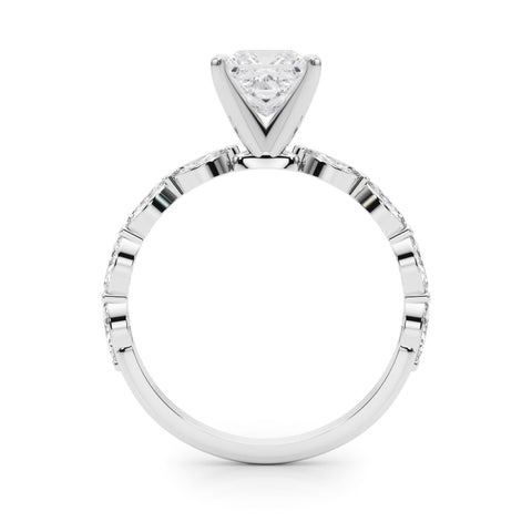 White gold Princess Solitaire Marquise Side Stone Prong Setting Ring