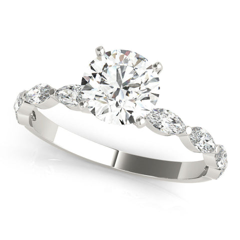 White gold Round Solitaire Marquise Side Stone Prong Setting Ring