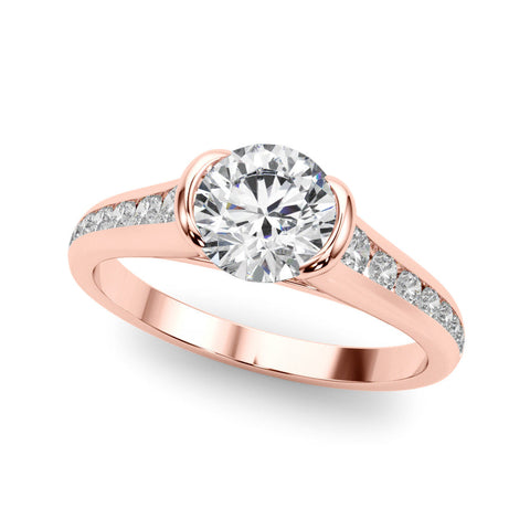 Rose gold Oval Solitaire Bezel-Set Diamond Ring with Channel-Set Band