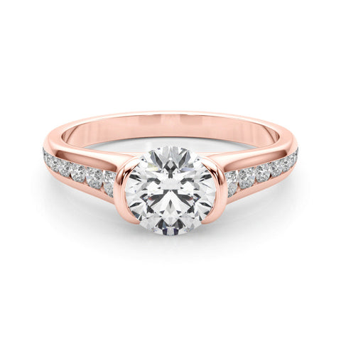 Rose gold Oval Solitaire Bezel-Set Diamond Ring with Channel-Set Band