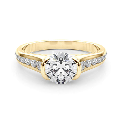 Yellow gold Radiant Solitaire Bezel-Set Diamond Ring with Channel-Set Band