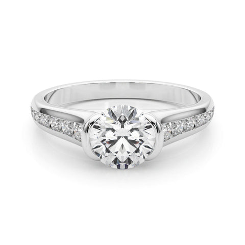 Platinum Heart Solitaire Bezel-Set Diamond Ring with Channel-Set Band