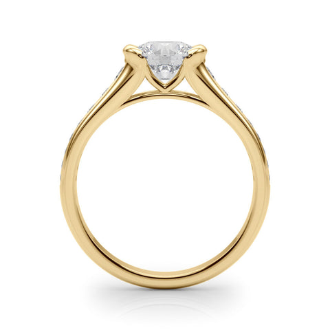 Yellow gold Princess Solitaire Bezel-Set Diamond Ring with Channel-Set Band