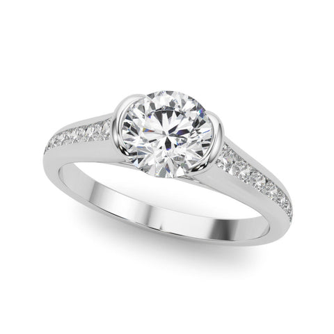 Platinum Heart Solitaire Bezel-Set Diamond Ring with Channel-Set Band
