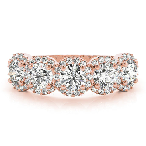 Rose gold Round Diamond Halo Five-Stone Prong Set Band