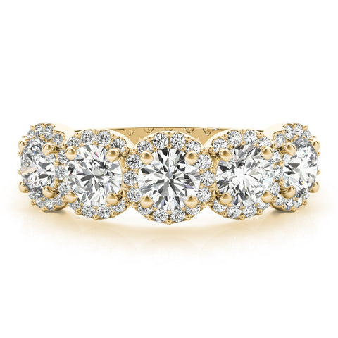 Yellow gold Round Diamond Halo Five-Stone Prong Set Band