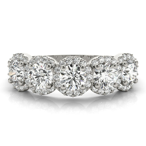 White gold Round Diamond Halo Five-Stone Prong Set Band