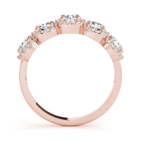 Rose gold Round Diamond Halo Five-Stone Prong Set Band