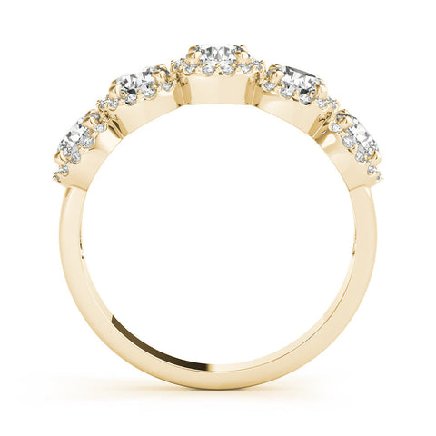 Yellow gold Round Diamond Halo Five-Stone Prong Set Band