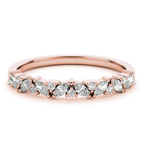 Rose gold Marquise and Round Diamond Vine Eternity Band with Prong Setting
