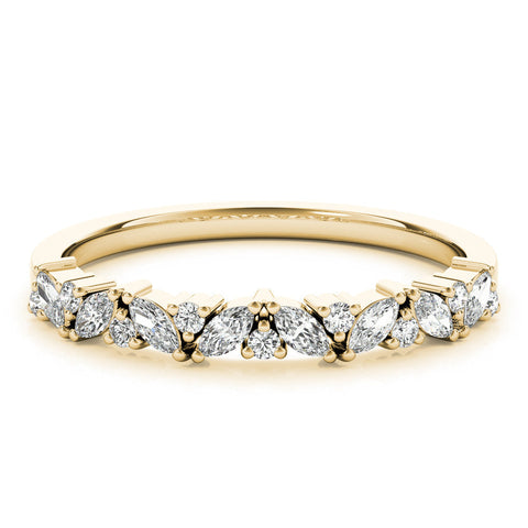Yellow gold Marquise and Round Diamond Vine Eternity Band with Prong Setting