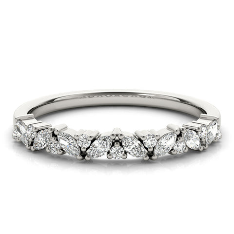 White gold Marquise and Round Diamond Vine Eternity Band with Prong Setting