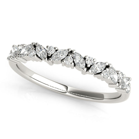 White gold Marquise and Round Diamond Vine Eternity Band with Prong Setting