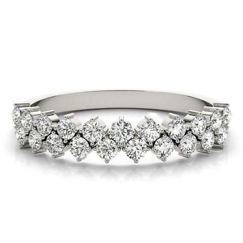 Silver Round Diamond Prong Set Chevron Band
