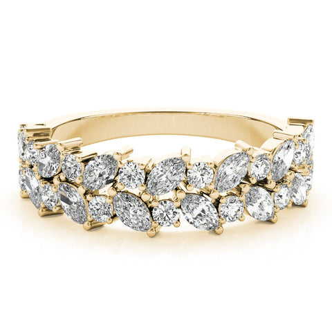 Yellow gold Pave Marquise and Round Diamond Eternity Band with Prong Setting