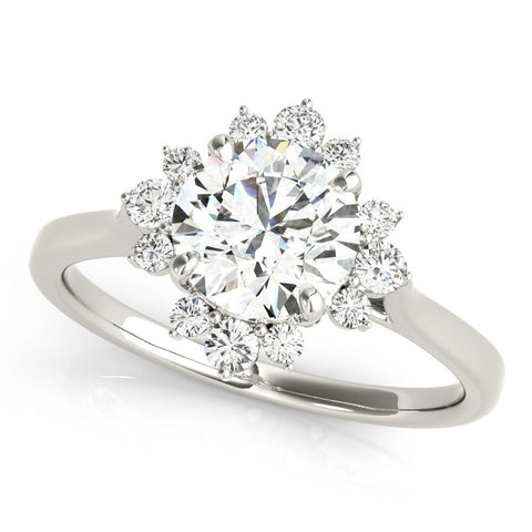 Platinum Round Halo Diamond Ring with Solitaire Band and Prong Setting