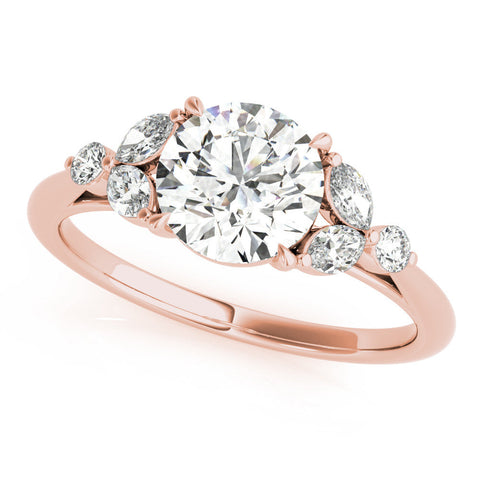 Rose gold Round Brilliant Cluster Diamond Ring with Marquise and Round Cut Stones on a Classic Band with Four-Prong Setting