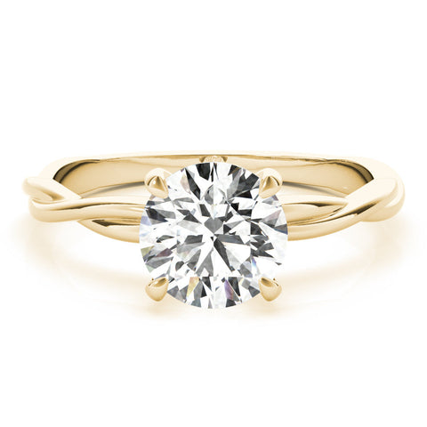 Yellow gold Round Solitaire Twisted Band Ring with Four-Prong Setting