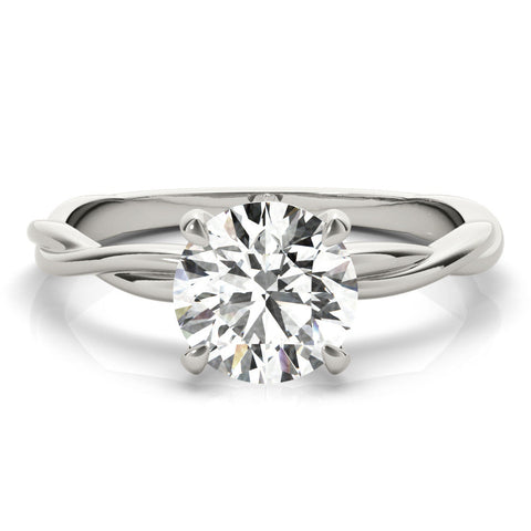 White gold Round Solitaire Twisted Band Ring with Four-Prong Setting