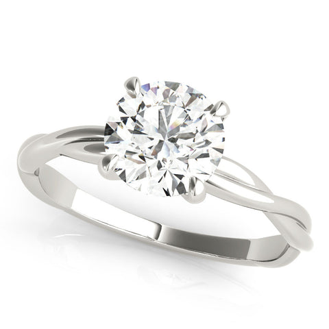 White gold Round Solitaire Twisted Band Ring with Four-Prong Setting