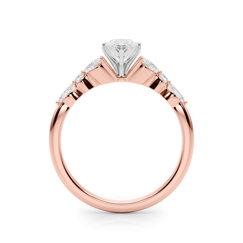 Rose gold Marquise Diamond Solitaire with Side Stones on a White Gold Band and Four-Prong Setting