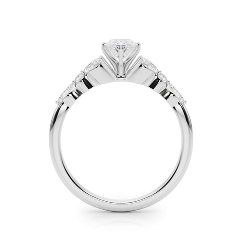 White gold Marquise Diamond Solitaire with Side Stones on a White Gold Band and Six-Prong Setting