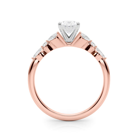 Rose gold Oval Diamond Solitaire with Side Stones on a White Gold Band and Four-Prong Setting