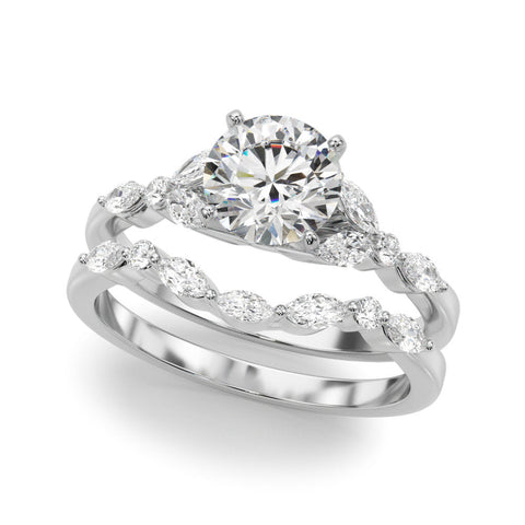 Platinum Round Diamond Solitaire with Side Stones on a White Gold Band and Four-Prong Setting