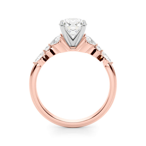 Rose gold Round Diamond Solitaire with Side Stones on a White Gold Band and Four-Prong Setting