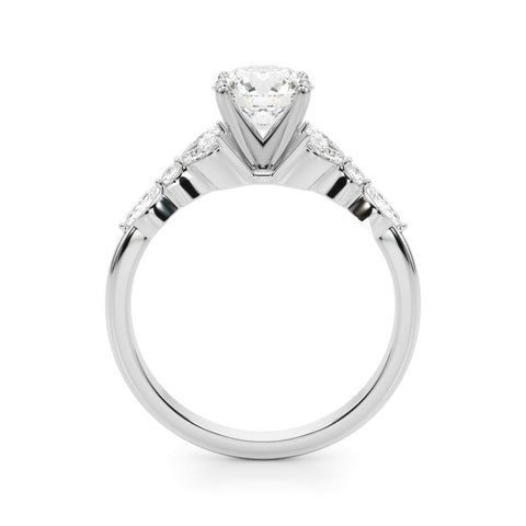 White gold Round Diamond Solitaire with Side Stones on a White Gold Band and Four-Prong Setting