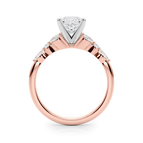 Rose gold Princess Diamond Solitaire with Side Stones on a White Gold Band and Four-Prong Setting