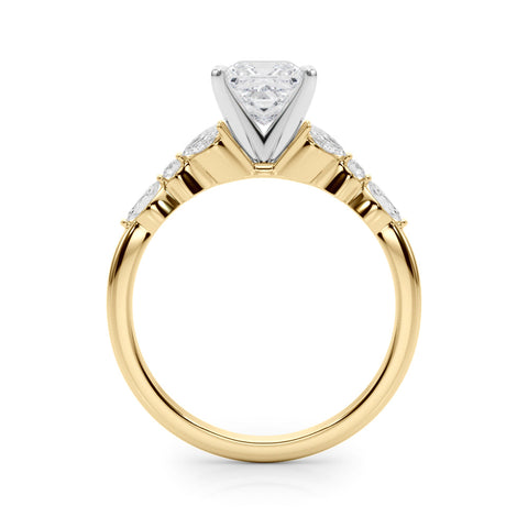 Yellow gold Princess Diamond Solitaire with Side Stones on a White Gold Band and Four-Prong Setting