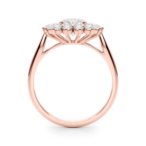Rose gold Round Halo Cluster Diamond Ring with Pave Band and Four-Prong Setting