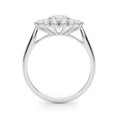 Platinum Round Halo Cluster Diamond Ring with Pave Band and Four-Prong Setting