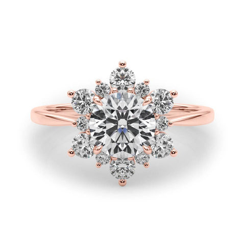 Rose gold Round Diamond Cluster Halo Ring with Solitaire Band and Four-Prong Setting