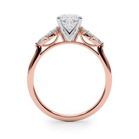 Rose gold Cushion Diamond Floral Cluster Ring with Marquise Side Stones and Six-Prong Solitaire Setting