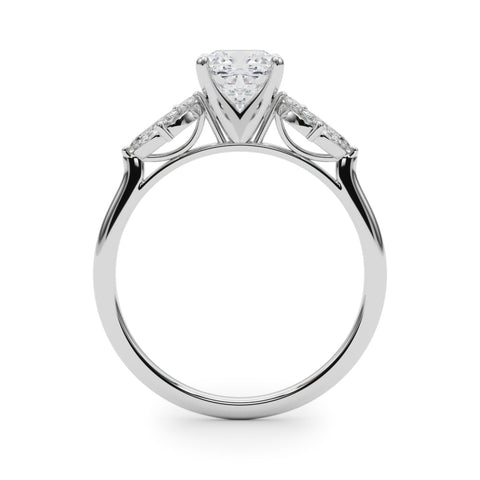White gold Cushion Diamond Floral Cluster Ring with Marquise Side Stones and Six-Prong Solitaire Setting